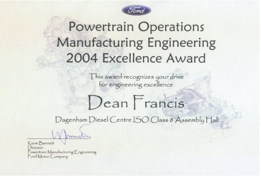 ford-certificate for legionella and indoor air quality excellence Indoor Air quality monitoring and legionella management excellence award